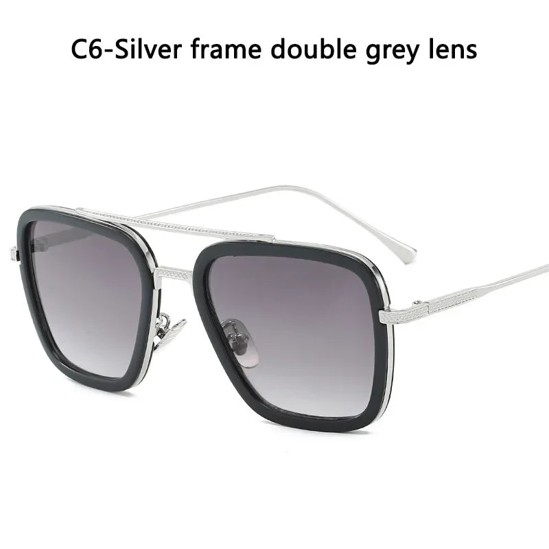 Steam Punk Tony Stark Sunglasses Unisex Fashion Square Driving Glasses Unisex Metal Frame Trendy Shades Oculos De Sol