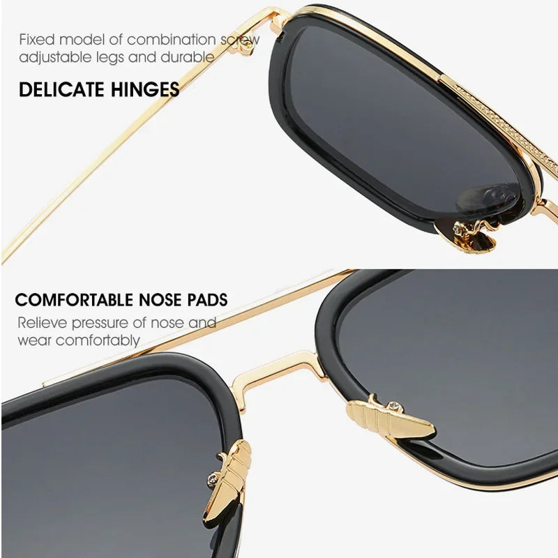 Steam Punk Tony Stark Sunglasses Unisex Fashion Square Driving Glasses Unisex Metal Frame Trendy Shades Oculos De Sol
