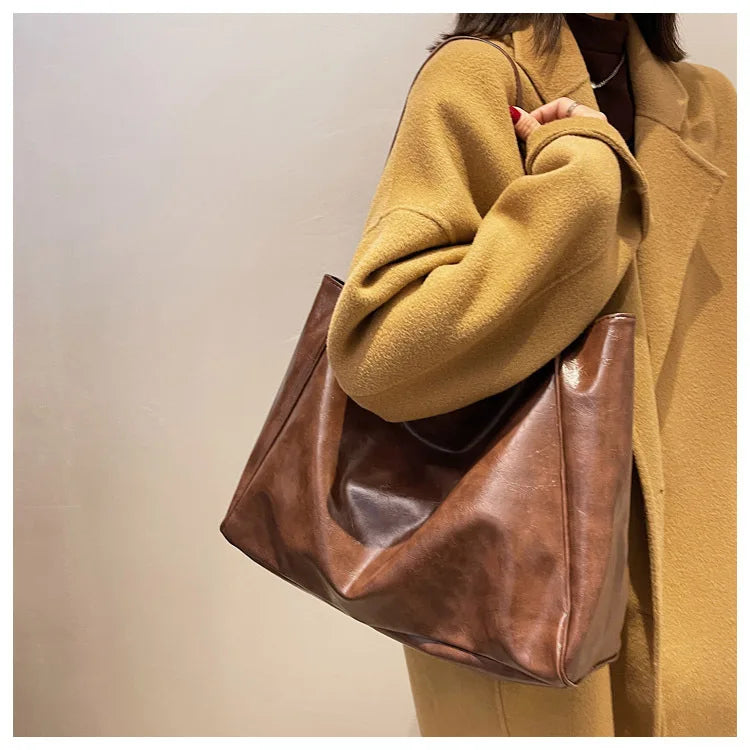 Women Tote Bag Fashion Soft Pu Leather Shoulder Bag Retro Crossbody Bag