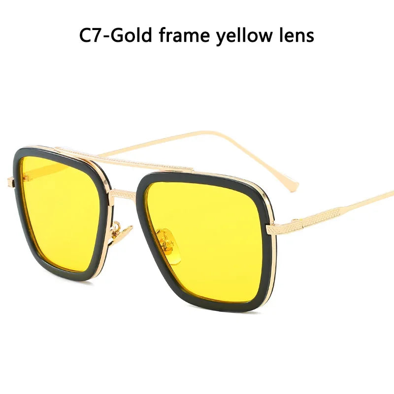 Steam Punk Tony Stark Sunglasses Unisex Fashion Square Driving Glasses Unisex Metal Frame Trendy Shades Oculos De Sol