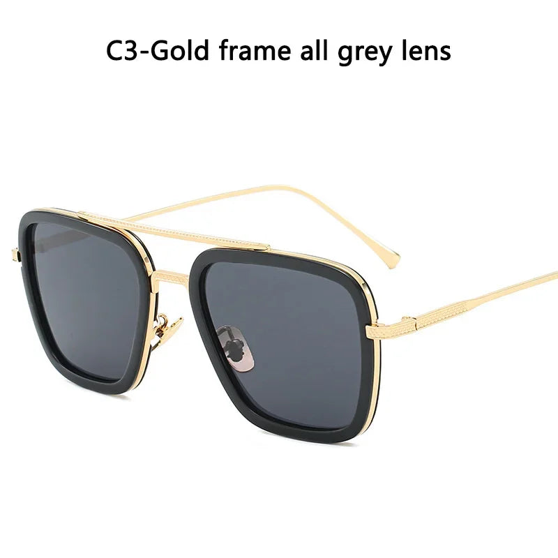 Steam Punk Tony Stark Sunglasses Unisex Fashion Square Driving Glasses Unisex Metal Frame Trendy Shades Oculos De Sol