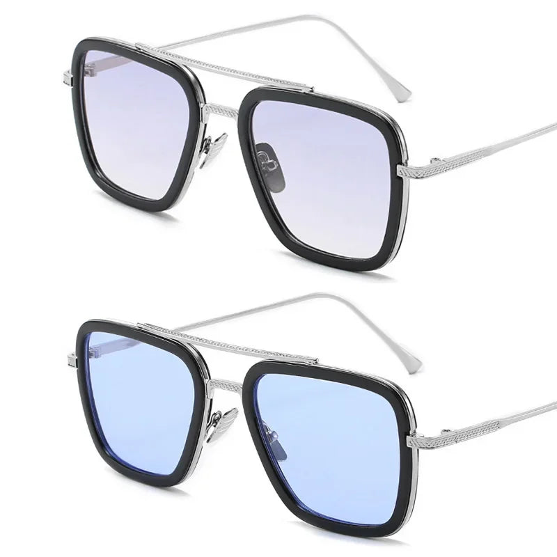 Steam Punk Tony Stark Sunglasses Unisex Fashion Square Driving Glasses Unisex Metal Frame Trendy Shades Oculos De Sol