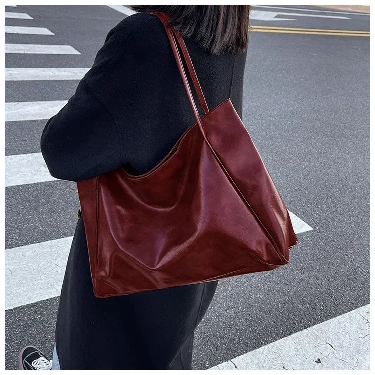 Women Tote Bag Fashion Soft Pu Leather Shoulder Bag Retro Crossbody Bag