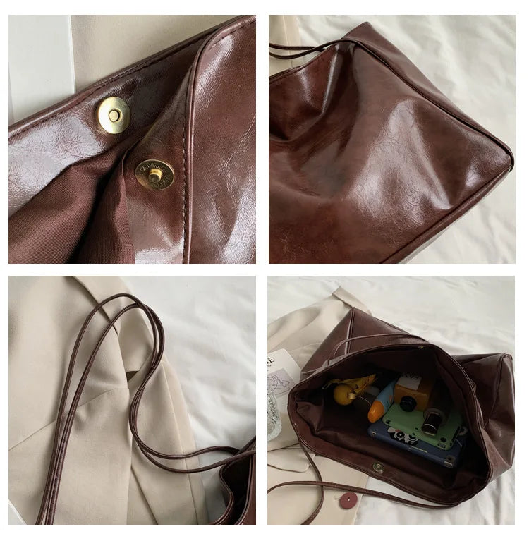 Women Tote Bag Fashion Soft Pu Leather Shoulder Bag Retro Crossbody Bag