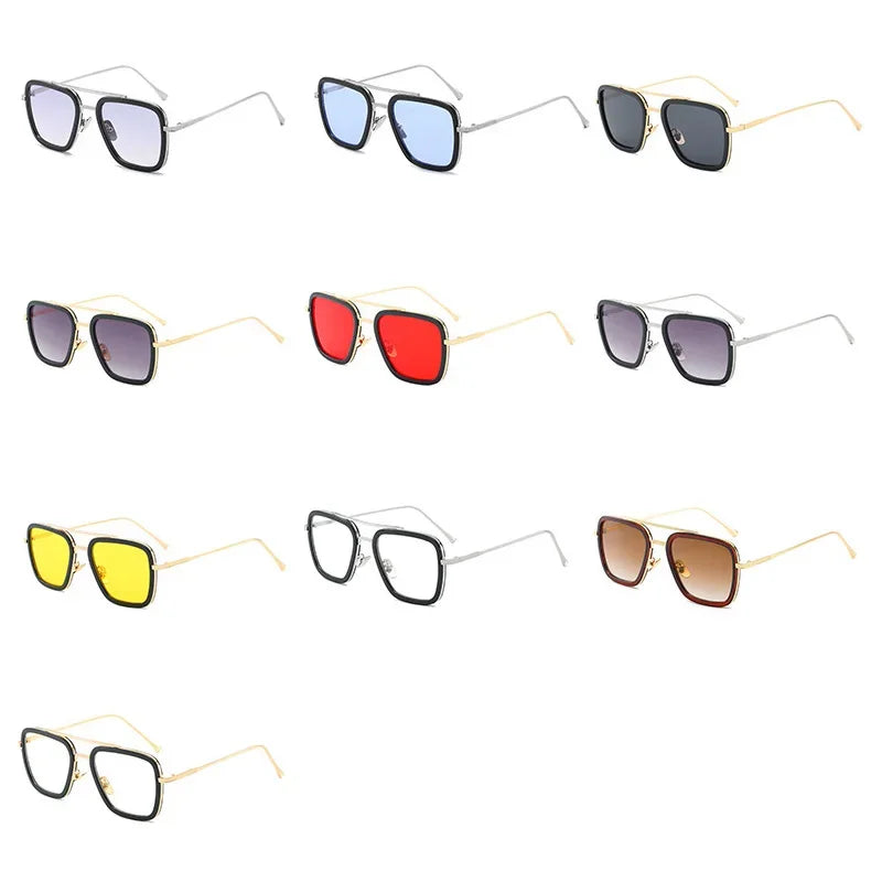 Steam Punk Tony Stark Sunglasses Unisex Fashion Square Driving Glasses Unisex Metal Frame Trendy Shades Oculos De Sol