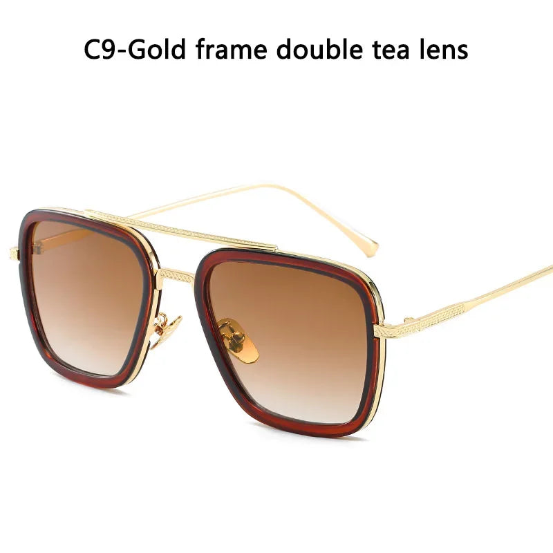 Steam Punk Tony Stark Sunglasses Unisex Fashion Square Driving Glasses Unisex Metal Frame Trendy Shades Oculos De Sol