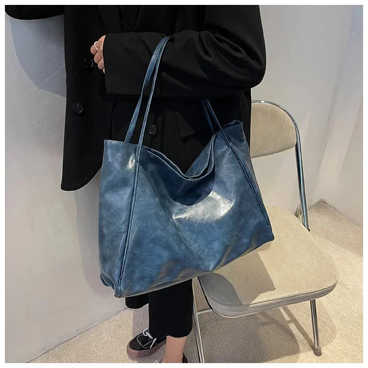 Women Tote Bag Fashion Soft Pu Leather Shoulder Bag Retro Crossbody Bag