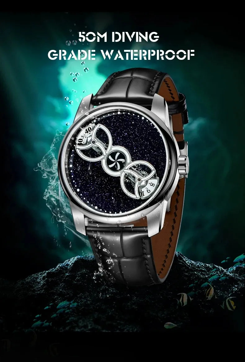 OBLVLO Men Automatic Watch 41MM Luxury Mechanical Wristwatch Luminous Waterproof Sapphire Rotatable Small Disks