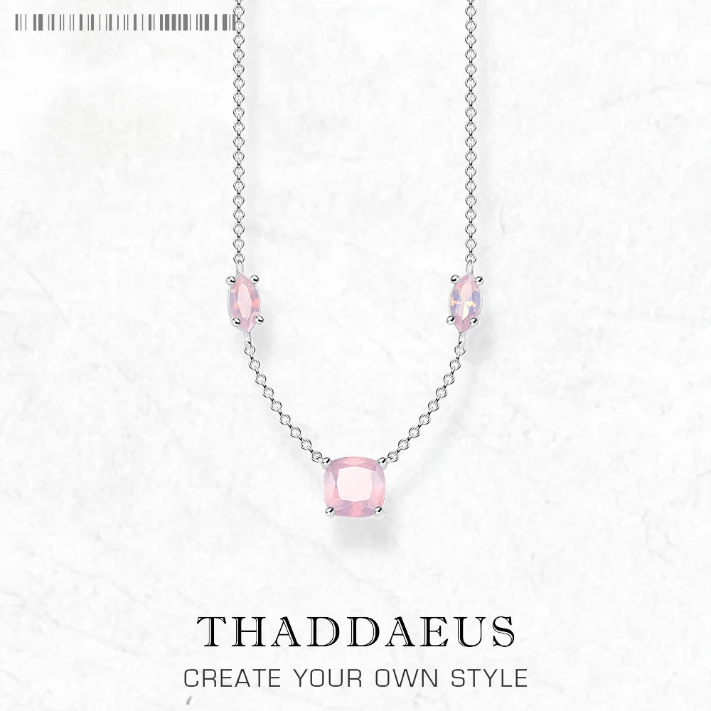 Pink Stone Necklace and Earring Jewelry Set Spring Brand New 925 Sterling Silver Romantic Gift For Women
