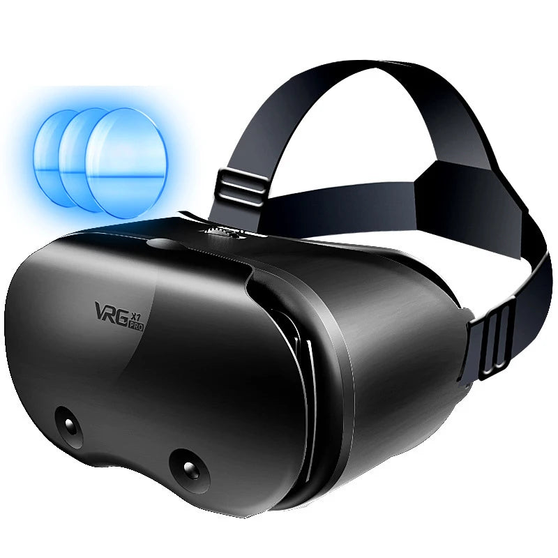 VRG Pro X7 3D Helmet Virtual Reality VR Glasses Smartphone Lense With Controller Headphone For 5 To 7 Inches Blue Light Glasses