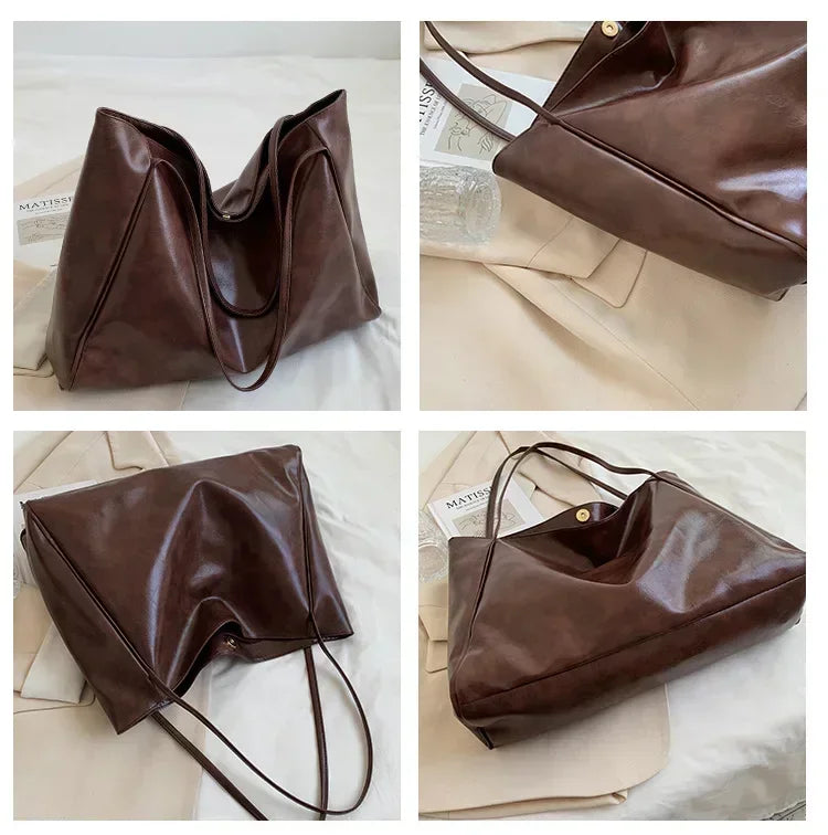 Women Tote Bag Fashion Soft Pu Leather Shoulder Bag Retro Crossbody Bag
