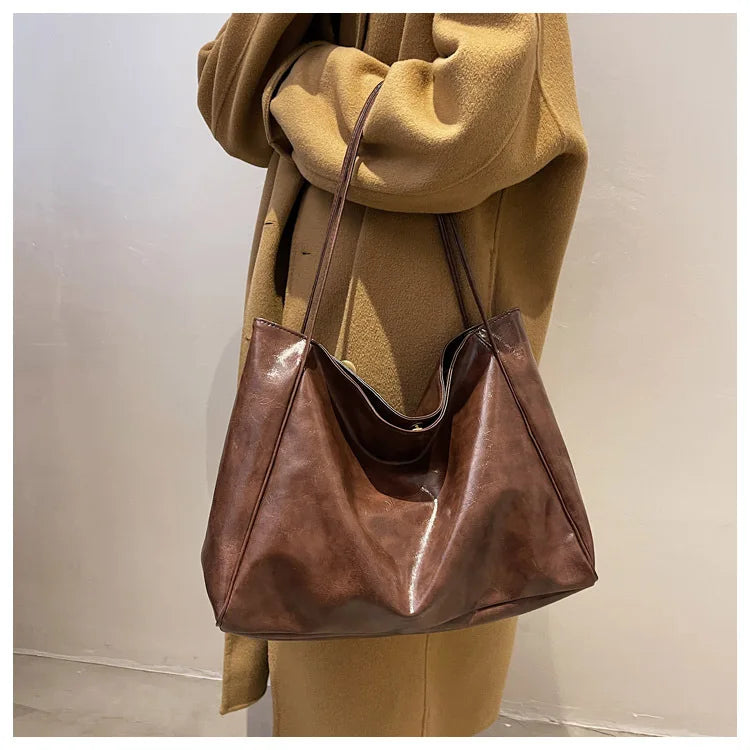 Women Tote Bag Fashion Soft Pu Leather Shoulder Bag Retro Crossbody Bag