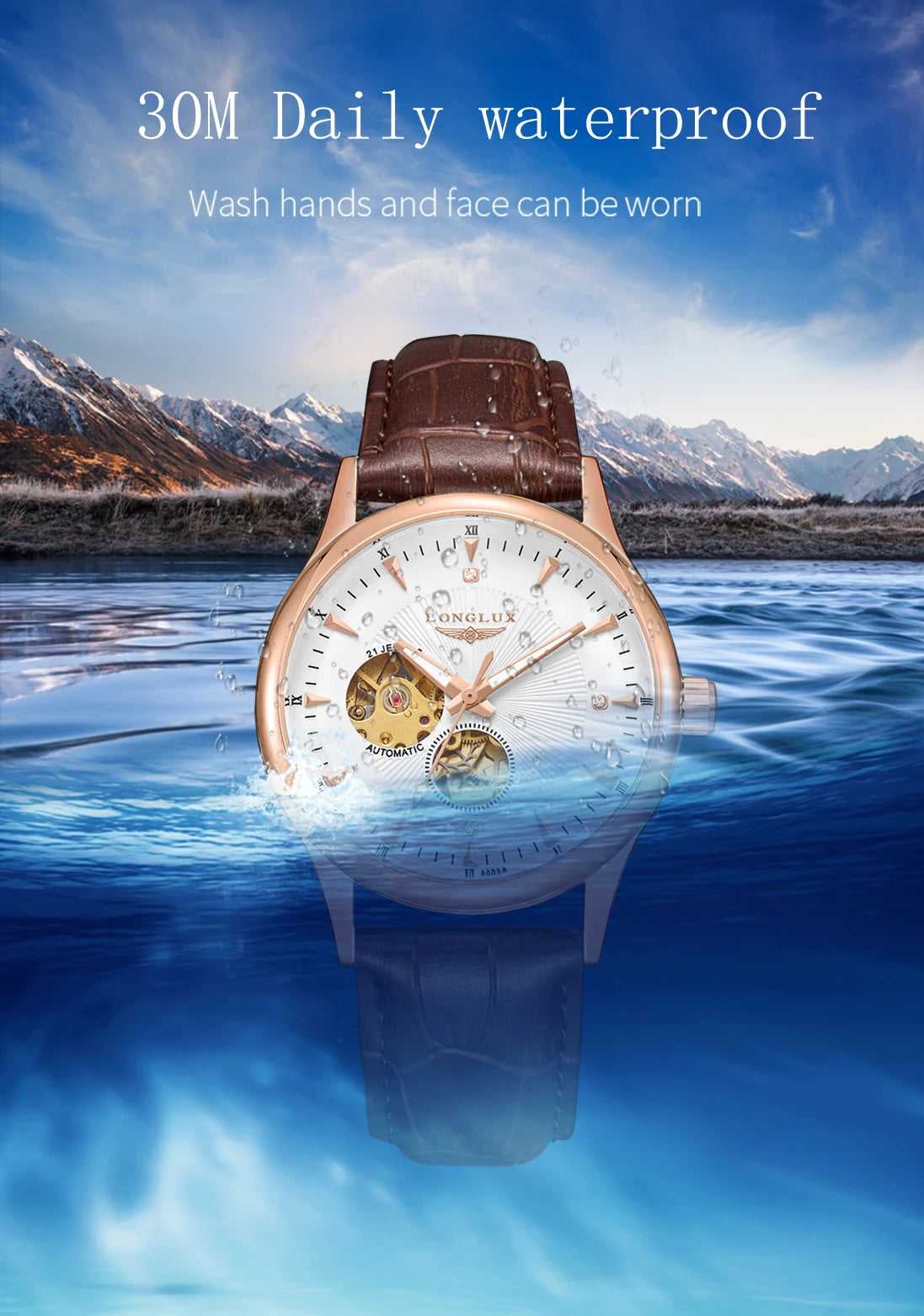 LONGLUX automatic watch elegant style waterproof mens watch men gift
