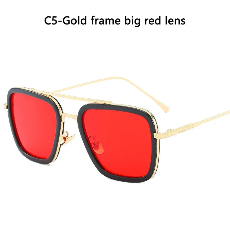Steam Punk Tony Stark Sunglasses Unisex Fashion Square Driving Glasses Unisex Metal Frame Trendy Shades Oculos De Sol