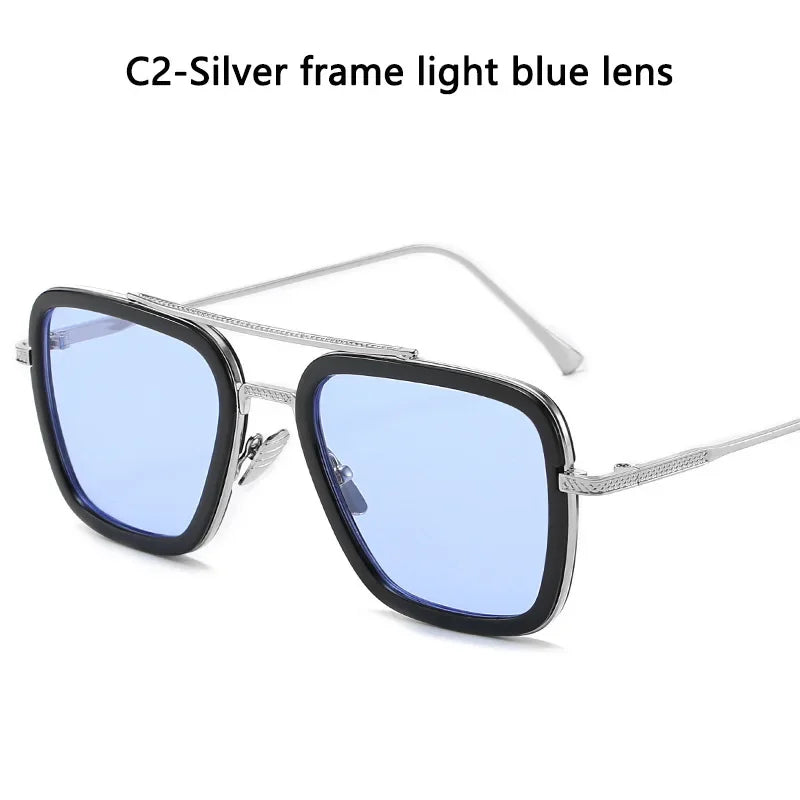 Steam Punk Tony Stark Sunglasses Unisex Fashion Square Driving Glasses Unisex Metal Frame Trendy Shades Oculos De Sol