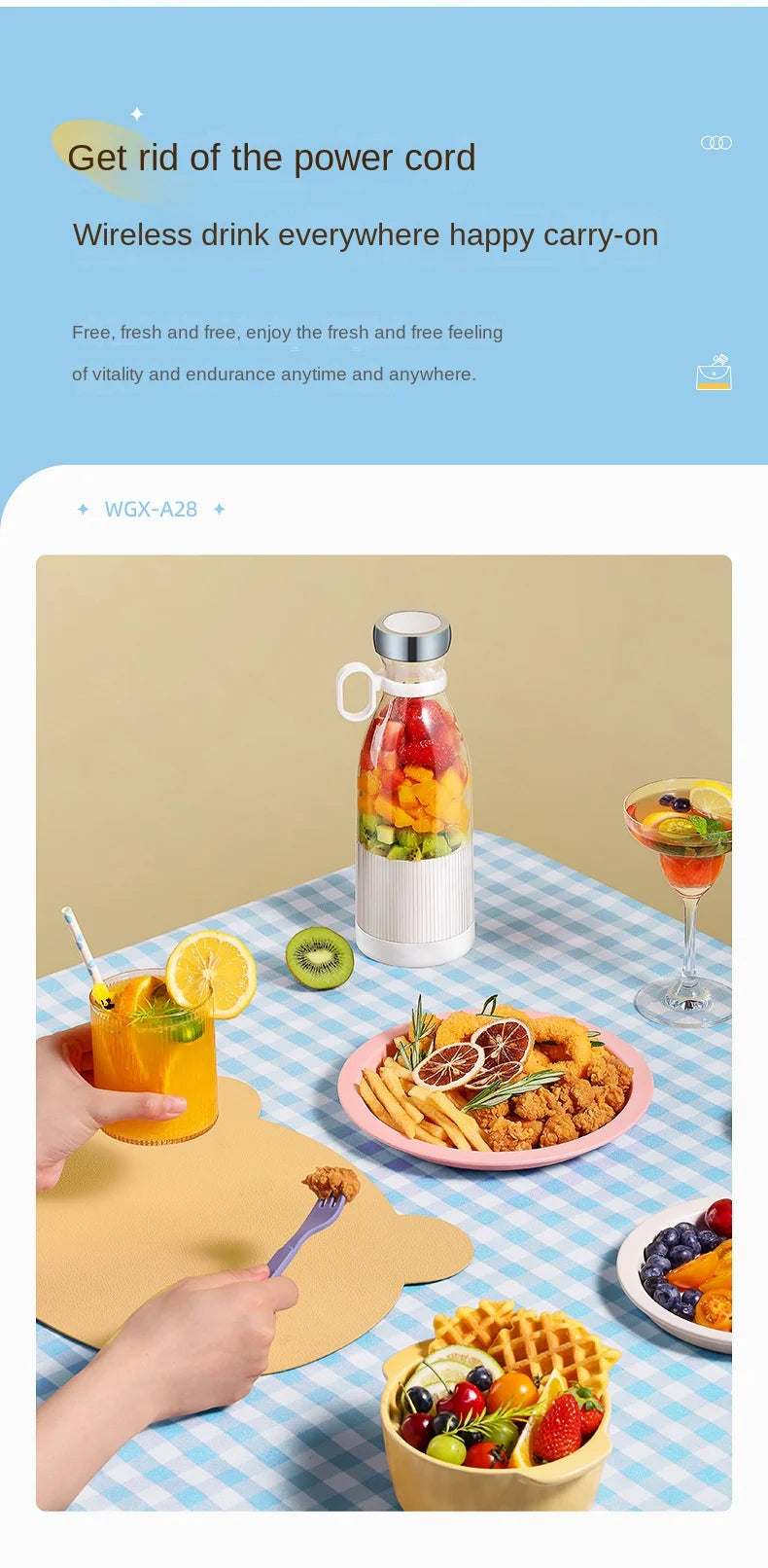 Portable Blender USB Rechargeable Mini Juicer Blender Personal Size Kitchen blenders for Juices Shakes and Smoothies