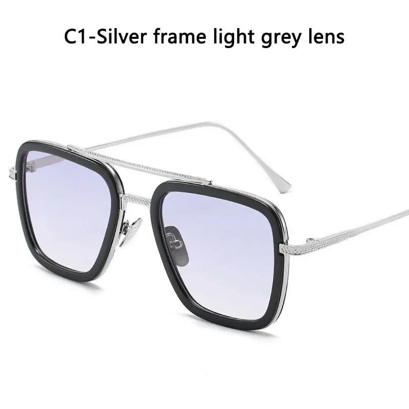 Steam Punk Tony Stark Sunglasses Unisex Fashion Square Driving Glasses Unisex Metal Frame Trendy Shades Oculos De Sol