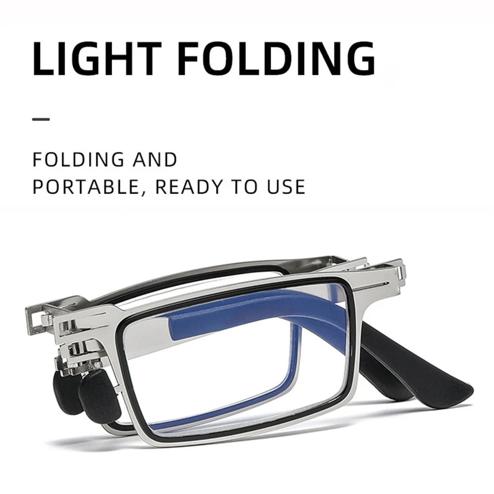 Anti Blue Light Reading Glasses For Women Men Metal Foldable Presbyopia Spectacles Polygon Frame Eyeglasses W/ Case +1.0 - +4.0