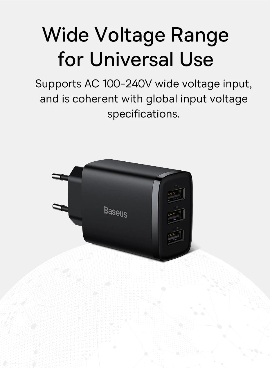 Baseus USB Charger Multiple Ports 3.4A Fast Charging Charge Phone Charger