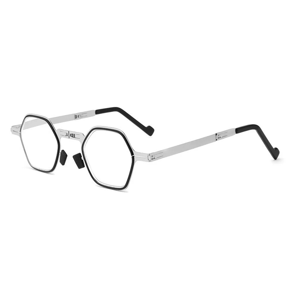 Anti Blue Light Reading Glasses For Women Men Metal Foldable Presbyopia Spectacles Polygon Frame Eyeglasses W/ Case +1.0 - +4.0