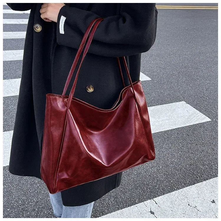 Women Tote Bag Fashion Soft Pu Leather Shoulder Bag Retro Crossbody Bag