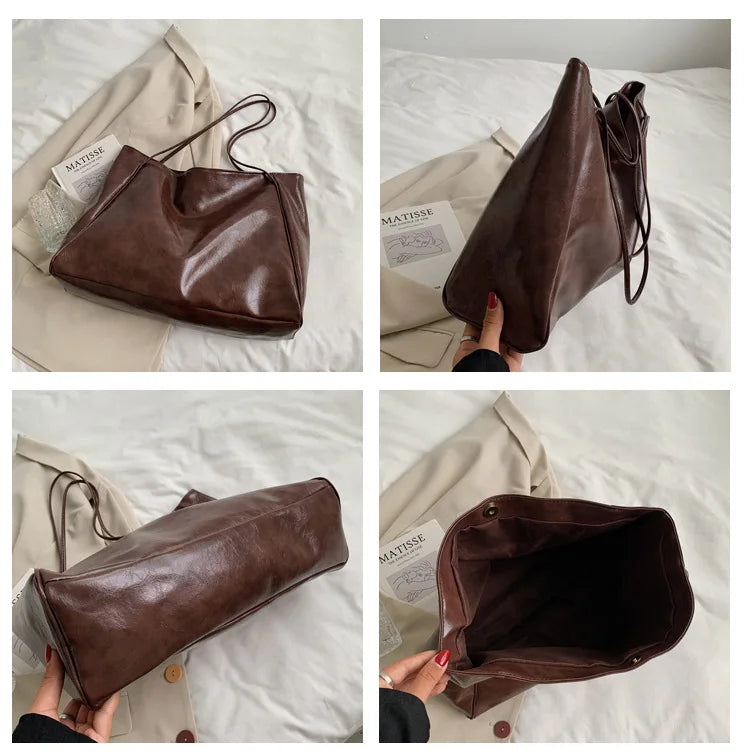 Women Tote Bag Fashion Soft Pu Leather Shoulder Bag Retro Crossbody Bag