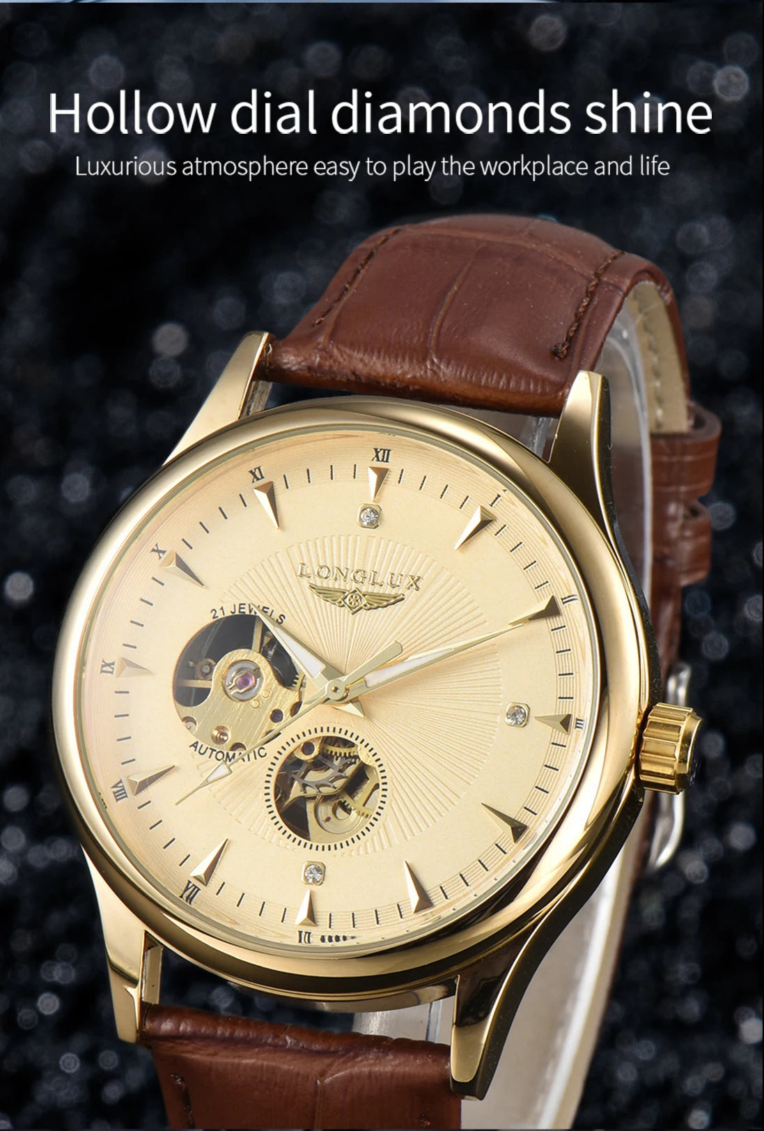 LONGLUX automatic watch elegant style waterproof mens watch men gift