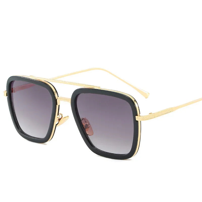Steam Punk Tony Stark Sunglasses Unisex Fashion Square Driving Glasses Unisex Metal Frame Trendy Shades Oculos De Sol