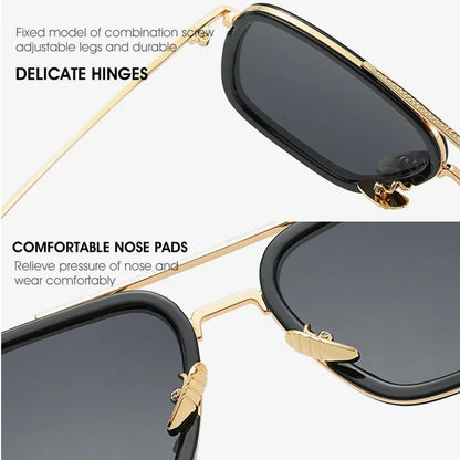 Steam Punk Tony Stark Sunglasses Unisex Fashion Square Driving Glasses Unisex Metal Frame Trendy Shades Oculos De Sol