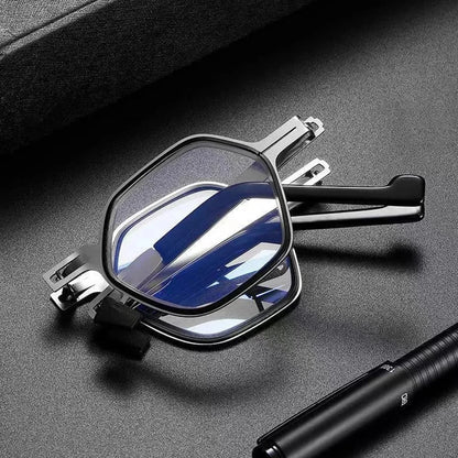 Anti Blue Light Reading Glasses For Women Men Metal Foldable Presbyopia Spectacles Polygon Frame Eyeglasses W/ Case +1.0 - +4.0