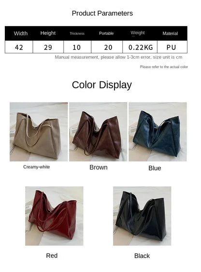 Women Tote Bag Fashion Soft Pu Leather Shoulder Bag Retro Crossbody Bag