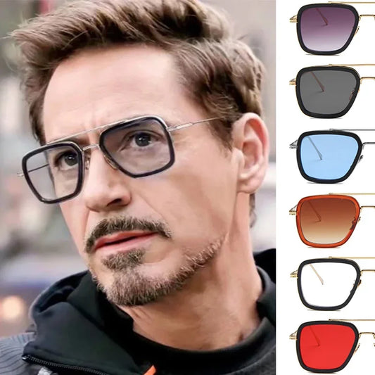 Steam Punk Tony Stark Sunglasses Unisex Fashion Square Driving Glasses Unisex Metal Frame Trendy Shades Oculos De Sol