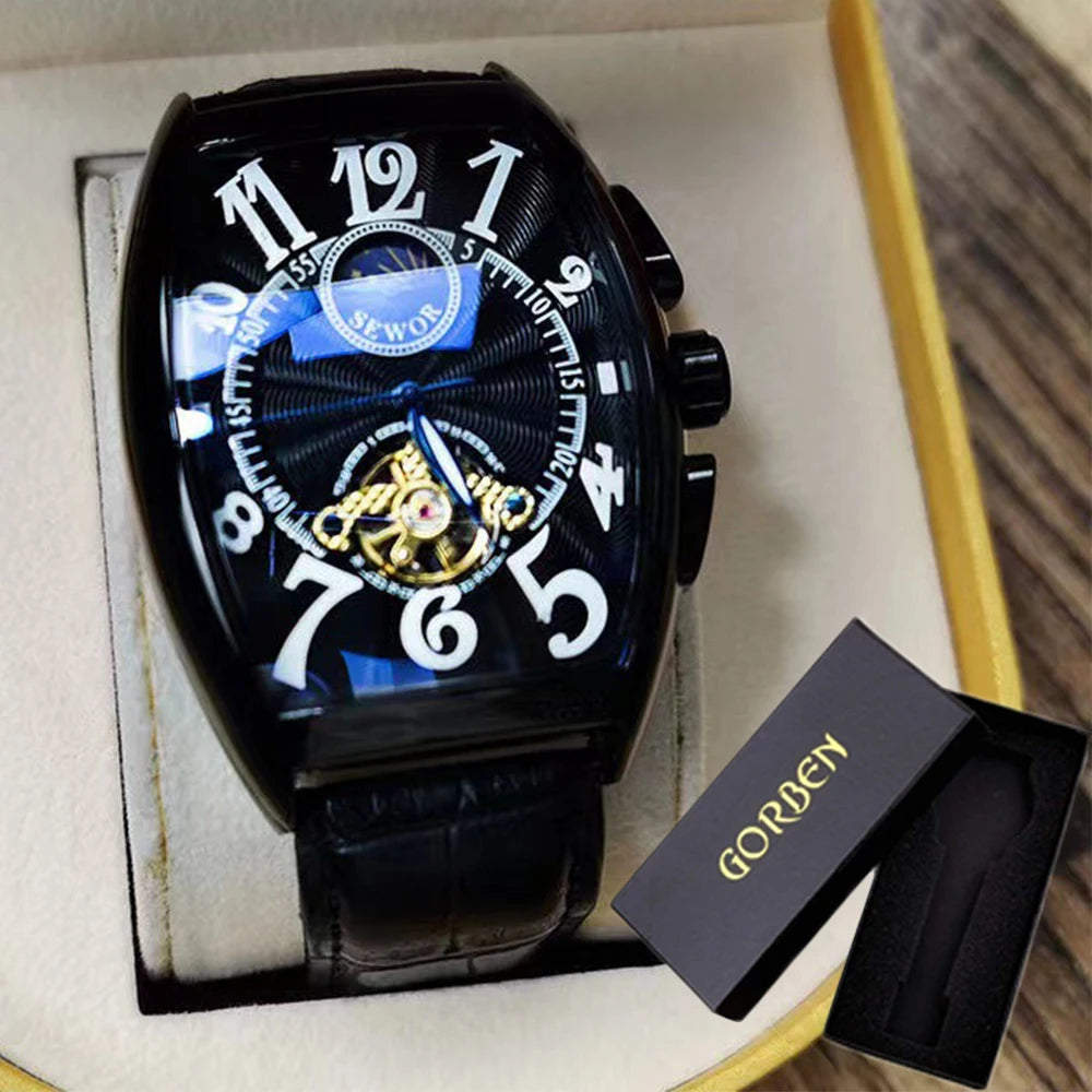 Luxury Mens Automatic Mechanical Watches Tourbillon Skeleton Wrist Clock Male Luminous