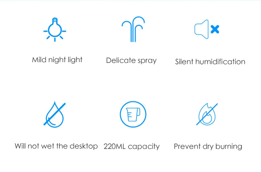 MINI Portable 220ML Air Humidifier Aroma Essential Oil Diffuser Humidificador for Home Car Office with LED Night Lamp Freshner