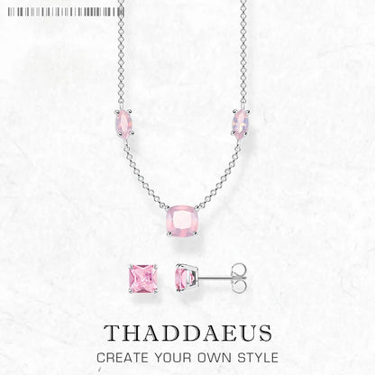 Pink Stone Necklace and Earring Jewelry Set Spring Brand New 925 Sterling Silver Romantic Gift For Women