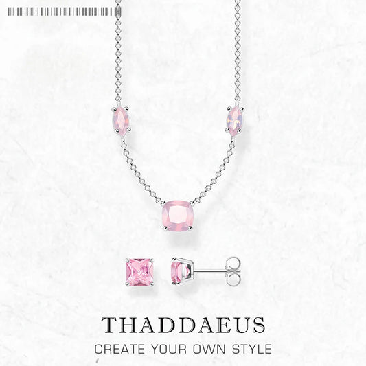 Pink Stone Necklace and Earring Jewelry Set Spring Brand New 925 Sterling Silver Romantic Gift For Women