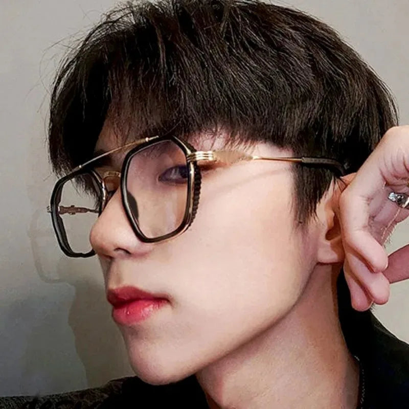 New Fashion Men Sunglasses Oversized Frame Women Anti-blue Light Transparent Glasses UV400 Eyewear Flat Mirror Eyeglass
