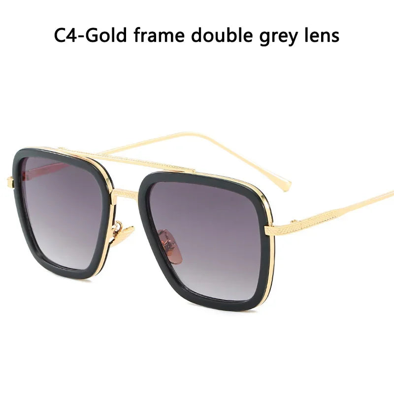 Steam Punk Tony Stark Sunglasses Unisex Fashion Square Driving Glasses Unisex Metal Frame Trendy Shades Oculos De Sol