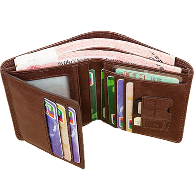 PU Leather Money Bag for Men with Card Holder - Chocolate Color